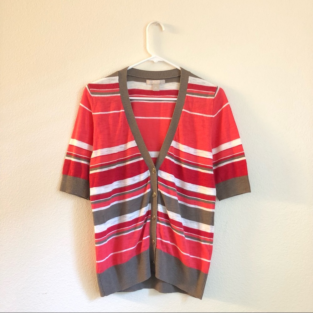 Banana Republic short sleeves pink and red strips cardigan